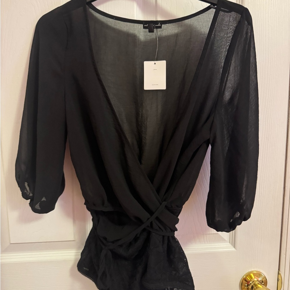 Free People Sheer Black Wrap One Piece